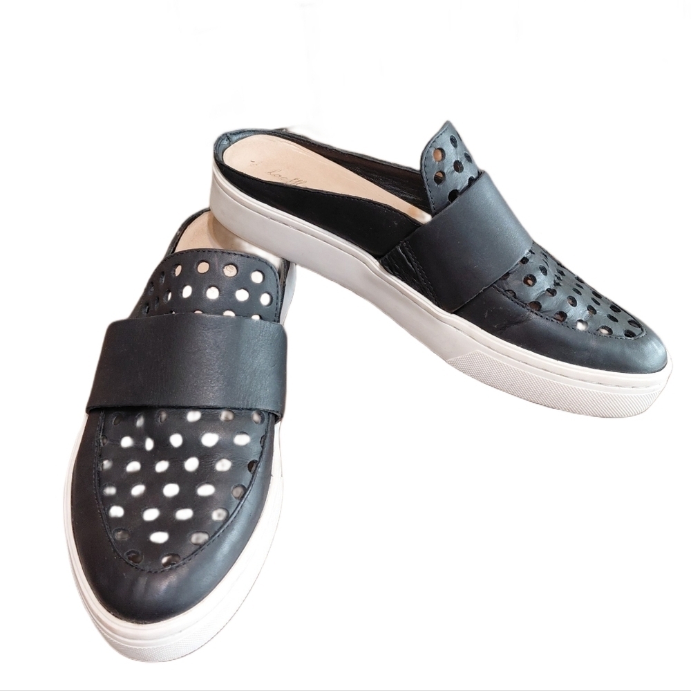 Loeffler Randall Irini Black Perforated Leather Mules Slip On Slide Sneakers 6.5